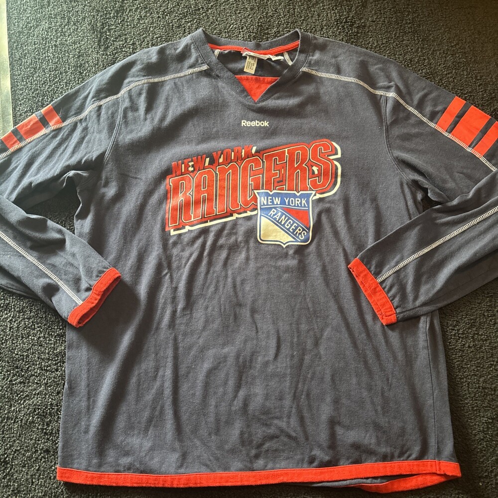 New York Rangers Sweatshirt/Jersey Size XL Reebok NHL Navy Blue Red Hockey